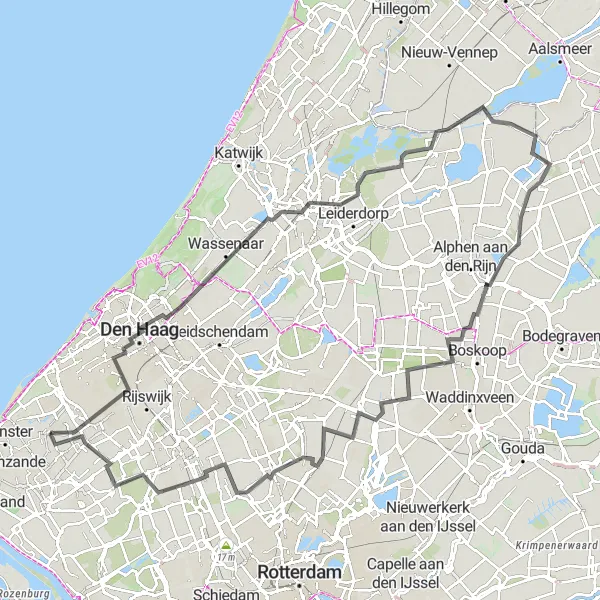 Map miniature of "Poeldijk Epic Road Adventure" cycling inspiration in Zuid-Holland, Netherlands. Generated by Tarmacs.app cycling route planner