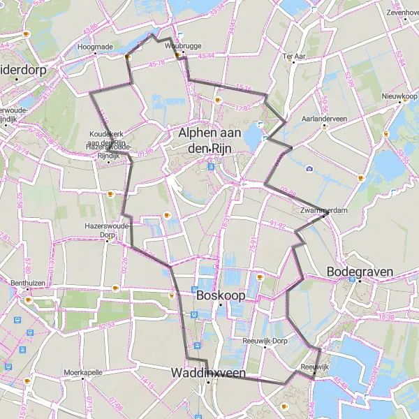 Map miniature of "Polders and Windmills" cycling inspiration in Zuid-Holland, Netherlands. Generated by Tarmacs.app cycling route planner