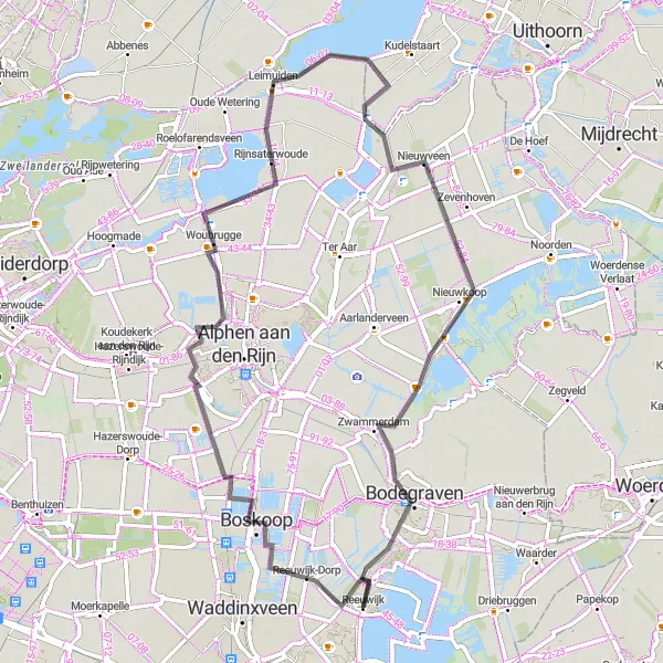 Map miniature of "Reeuwijk-Dorp - Bodegraven Cycling Route" cycling inspiration in Zuid-Holland, Netherlands. Generated by Tarmacs.app cycling route planner