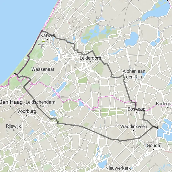 Map miniature of "The Green Heart Loop" cycling inspiration in Zuid-Holland, Netherlands. Generated by Tarmacs.app cycling route planner