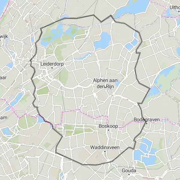 Map miniature of "Kruisweg - Bodegraven Cycling Route" cycling inspiration in Zuid-Holland, Netherlands. Generated by Tarmacs.app cycling route planner