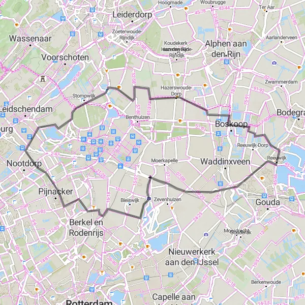 Map miniature of "Polder Tour" cycling inspiration in Zuid-Holland, Netherlands. Generated by Tarmacs.app cycling route planner