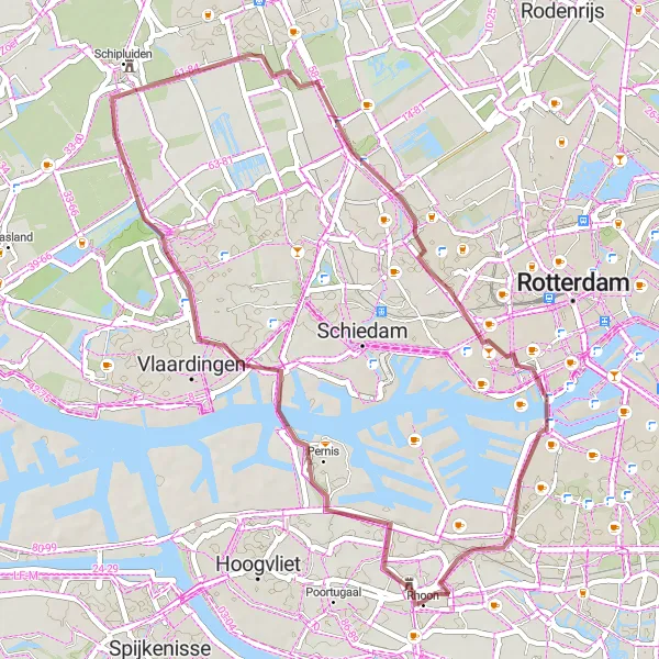 Miniatuurkaart van de fietsinspiratie "Kasteel van Rhoon tot Abtswoude Graveltocht" in Zuid-Holland, Netherlands. Gemaakt door de Tarmacs.app fietsrouteplanner