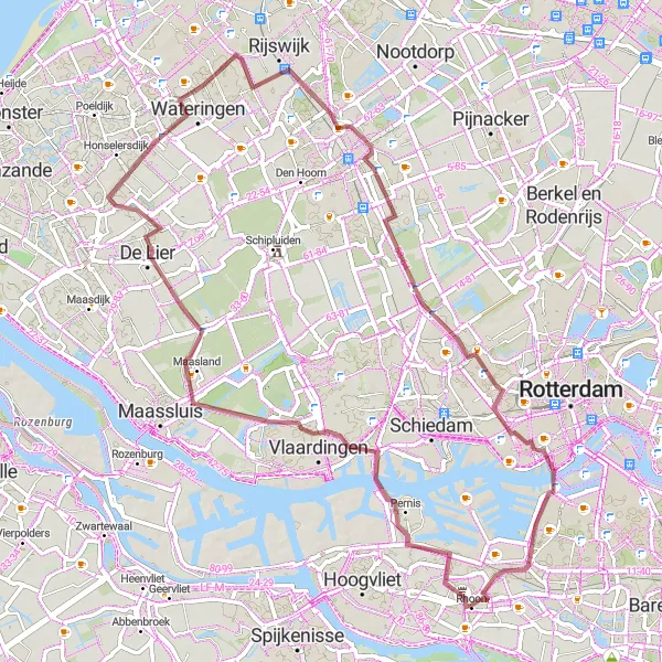Map miniature of "Castles and Countryside" cycling inspiration in Zuid-Holland, Netherlands. Generated by Tarmacs.app cycling route planner