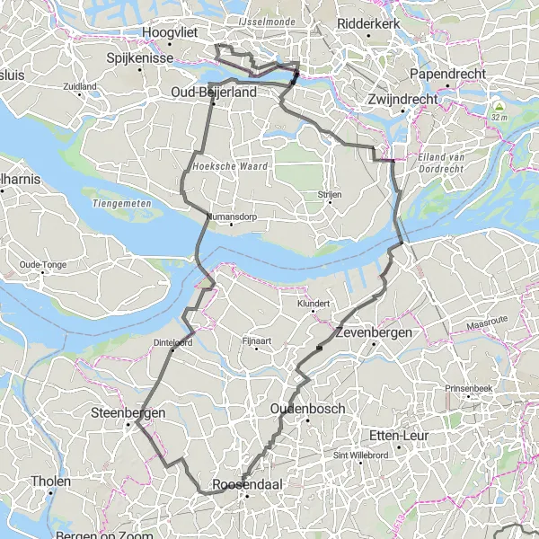 Map miniature of "Oude Maasheuvel and Volkerak Road Adventure" cycling inspiration in Zuid-Holland, Netherlands. Generated by Tarmacs.app cycling route planner