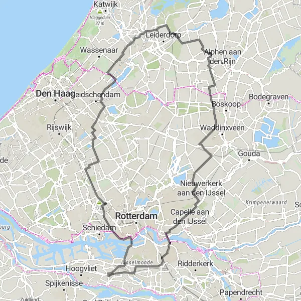 Map miniature of "Euromast and Delfgauw Road Loop" cycling inspiration in Zuid-Holland, Netherlands. Generated by Tarmacs.app cycling route planner