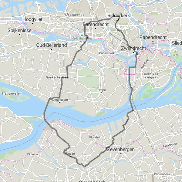 Map miniature of "Zwijndrecht to Maasdijk Loop" cycling inspiration in Zuid-Holland, Netherlands. Generated by Tarmacs.app cycling route planner