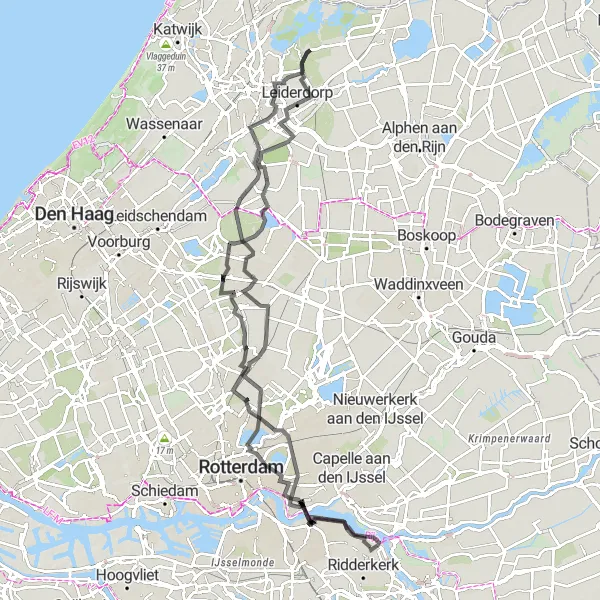 Map miniature of "Slikkerveer to Beverbrug Road Cycling Tour" cycling inspiration in Zuid-Holland, Netherlands. Generated by Tarmacs.app cycling route planner