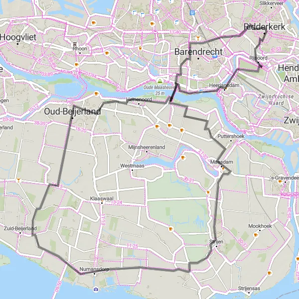 Map miniature of "Ridderkerk Bruggenhoofd Barendrechtse Brug Loop" cycling inspiration in Zuid-Holland, Netherlands. Generated by Tarmacs.app cycling route planner