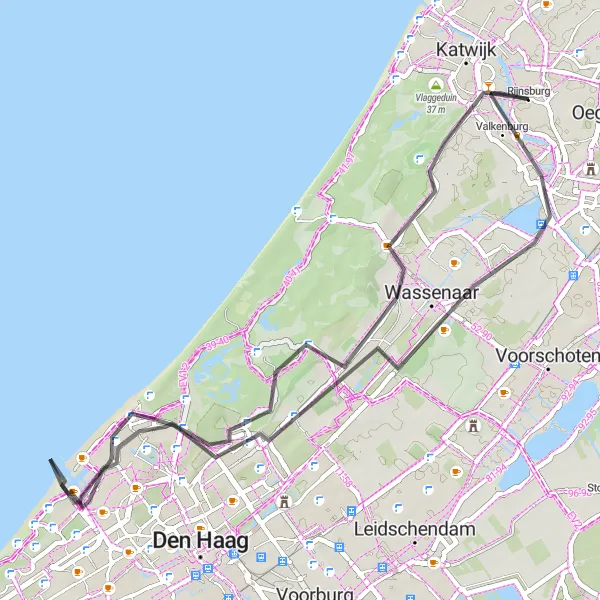 Miniatuurkaart van de fietsinspiratie "Wegroute van Katwijk naar Valkenburg" in Zuid-Holland, Netherlands. Gemaakt door de Tarmacs.app fietsrouteplanner