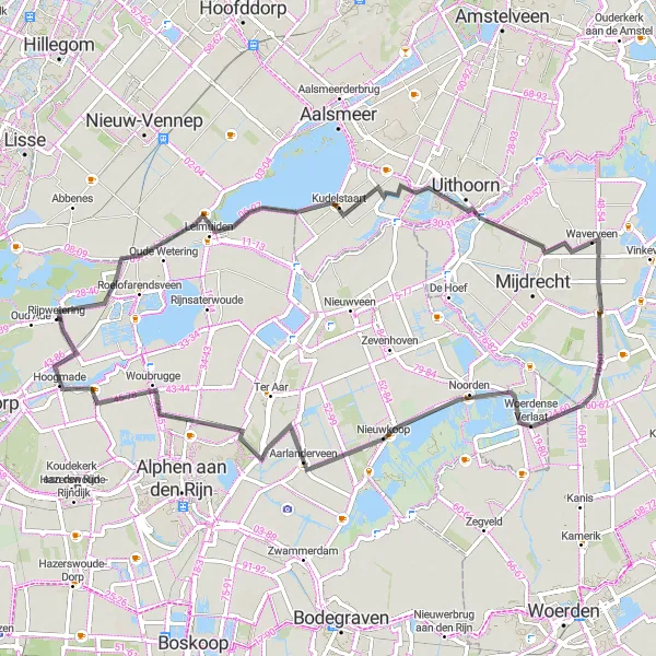 Miniatuurkaart van de fietsinspiratie "Polders en Molens Route" in Zuid-Holland, Netherlands. Gemaakt door de Tarmacs.app fietsrouteplanner