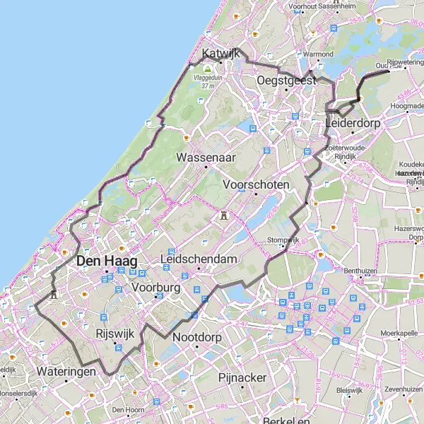 Map miniature of "Road Cycling Delight near Rijpwetering" cycling inspiration in Zuid-Holland, Netherlands. Generated by Tarmacs.app cycling route planner