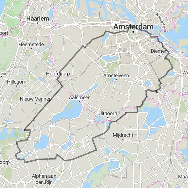 Miniatuurkaart van de fietsinspiratie "Rondje Lijnden en Ouderkerkerplas" in Zuid-Holland, Netherlands. Gemaakt door de Tarmacs.app fietsrouteplanner