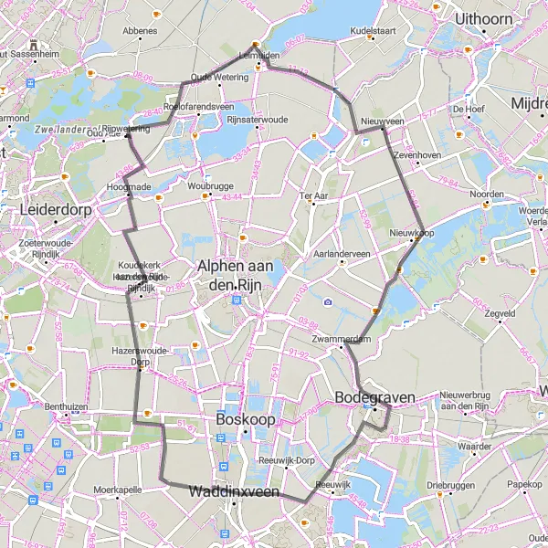 Map miniature of "Serene Landscapes and Historical Gems" cycling inspiration in Zuid-Holland, Netherlands. Generated by Tarmacs.app cycling route planner