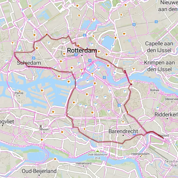 Map miniature of "The Gravel Escape" cycling inspiration in Zuid-Holland, Netherlands. Generated by Tarmacs.app cycling route planner