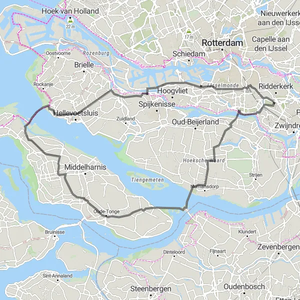 Map miniature of "Coastal Delights and Rural Landscapes" cycling inspiration in Zuid-Holland, Netherlands. Generated by Tarmacs.app cycling route planner