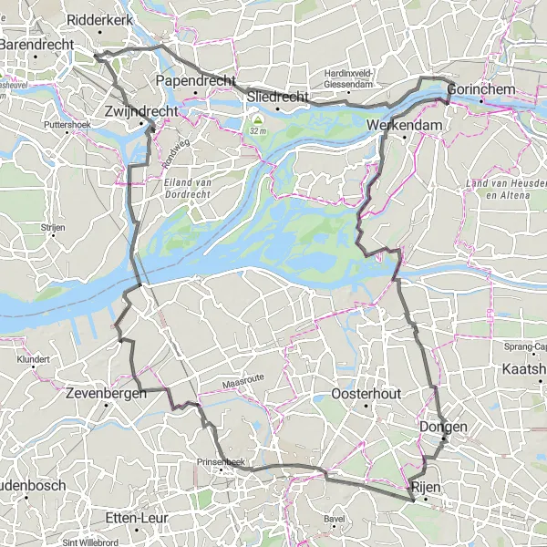 Map miniature of "The Challenging Loop" cycling inspiration in Zuid-Holland, Netherlands. Generated by Tarmacs.app cycling route planner