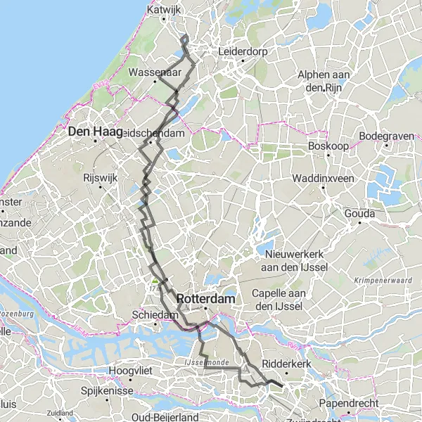 Map miniature of "Idyllic Countryside and Hidden Gems" cycling inspiration in Zuid-Holland, Netherlands. Generated by Tarmacs.app cycling route planner