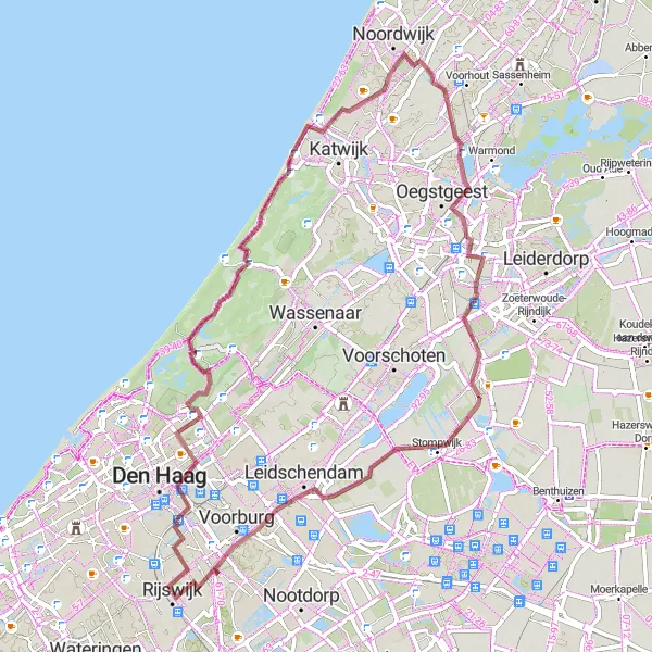 Miniatuurkaart van de fietsinspiratie "Gravelroute van Haagse Hout naar Stompwijk" in Zuid-Holland, Netherlands. Gemaakt door de Tarmacs.app fietsrouteplanner