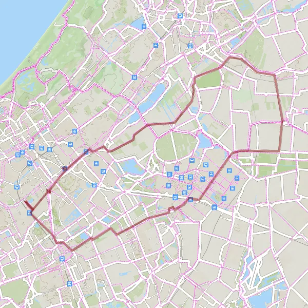Map miniature of "Gravel Route around Rijswijk" cycling inspiration in Zuid-Holland, Netherlands. Generated by Tarmacs.app cycling route planner