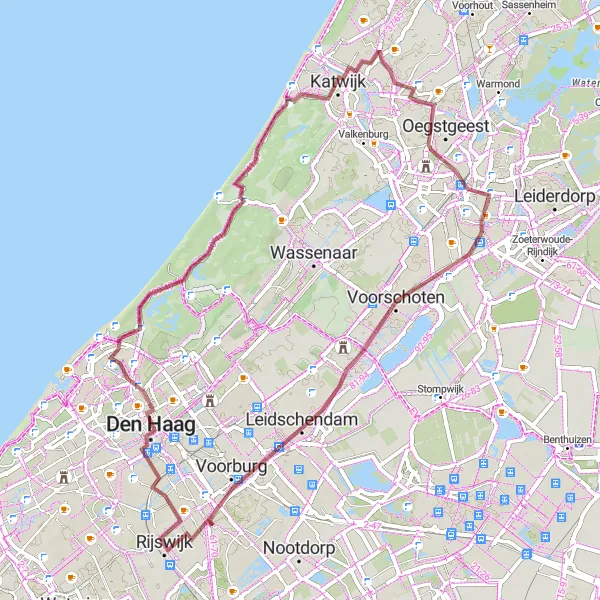Map miniature of "Gravel Delights" cycling inspiration in Zuid-Holland, Netherlands. Generated by Tarmacs.app cycling route planner