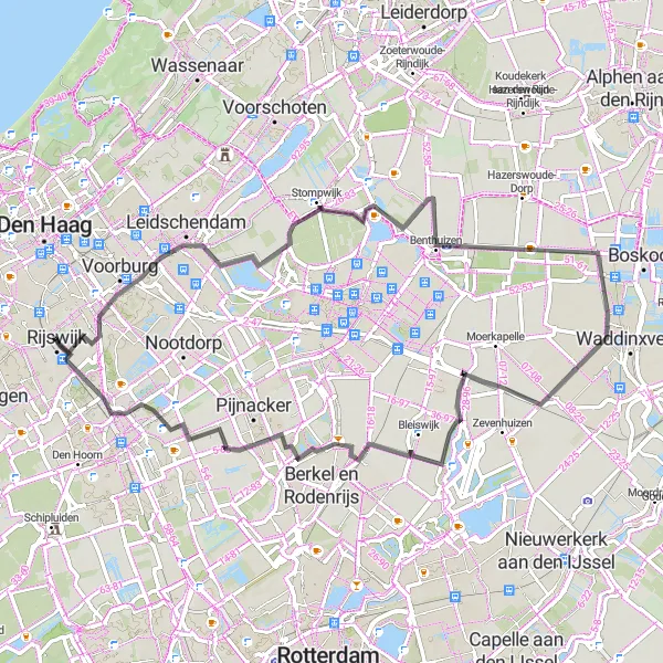 Map miniature of "Rijswijk and Beyond" cycling inspiration in Zuid-Holland, Netherlands. Generated by Tarmacs.app cycling route planner