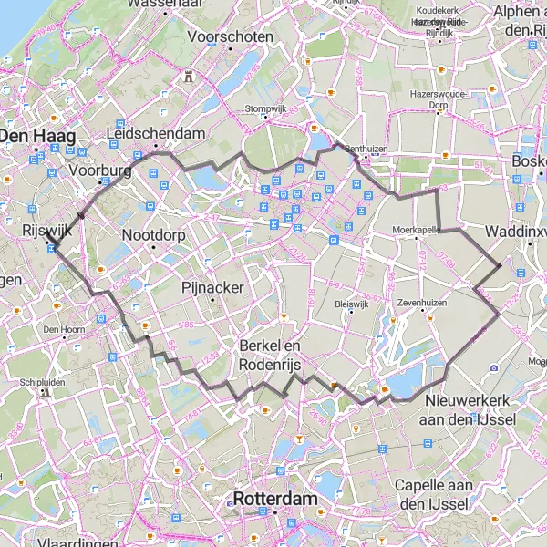 Map miniature of "Road Tour with Scenic Views" cycling inspiration in Zuid-Holland, Netherlands. Generated by Tarmacs.app cycling route planner