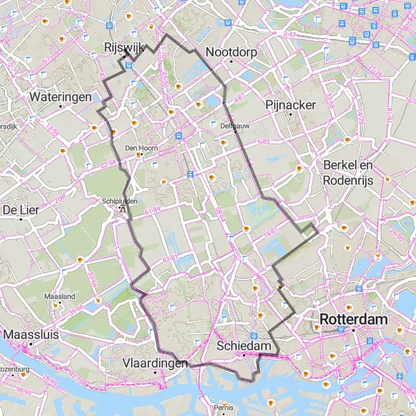 Map miniature of "Delft Adventure" cycling inspiration in Zuid-Holland, Netherlands. Generated by Tarmacs.app cycling route planner