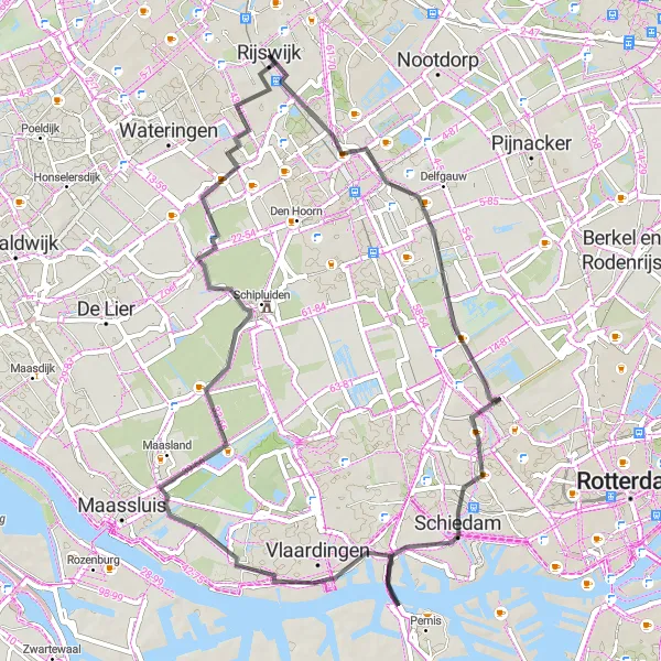 Map miniature of "Schiedam Circuit" cycling inspiration in Zuid-Holland, Netherlands. Generated by Tarmacs.app cycling route planner