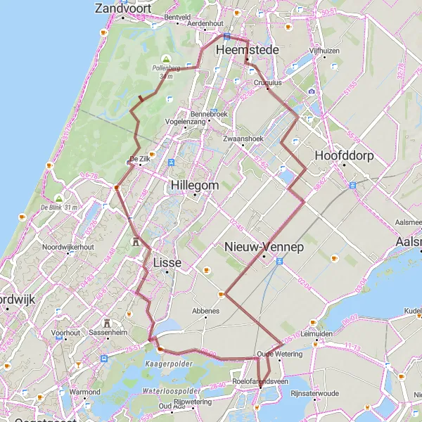 Miniatuurkaart van de fietsinspiratie "Gravelavontuur in de Duinen" in Zuid-Holland, Netherlands. Gemaakt door de Tarmacs.app fietsrouteplanner