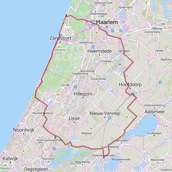 Miniatuurkaart van de fietsinspiratie "Gravelavontuur door Noord-Holland en Zuid-Holland" in Zuid-Holland, Netherlands. Gemaakt door de Tarmacs.app fietsrouteplanner