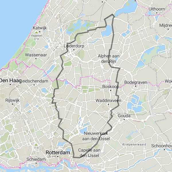 Map miniature of "Countryside Road Adventure" cycling inspiration in Zuid-Holland, Netherlands. Generated by Tarmacs.app cycling route planner