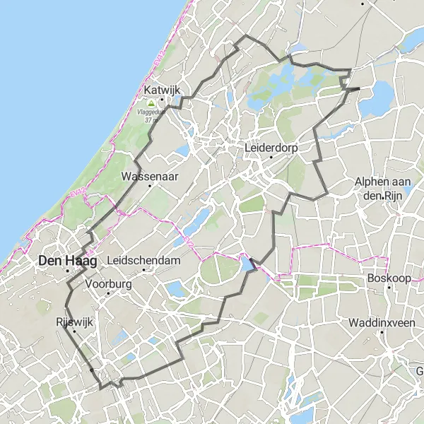 Miniatuurkaart van de fietsinspiratie "Rondje van Roelofarendsveen naar Kaag en terug" in Zuid-Holland, Netherlands. Gemaakt door de Tarmacs.app fietsrouteplanner