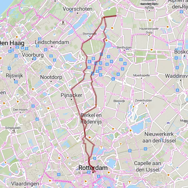 Map miniature of "The Rotterdam Gravel Adventure" cycling inspiration in Zuid-Holland, Netherlands. Generated by Tarmacs.app cycling route planner