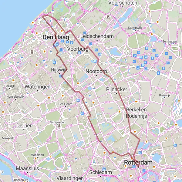 Map miniature of "Dutch Delights Gravel Route" cycling inspiration in Zuid-Holland, Netherlands. Generated by Tarmacs.app cycling route planner