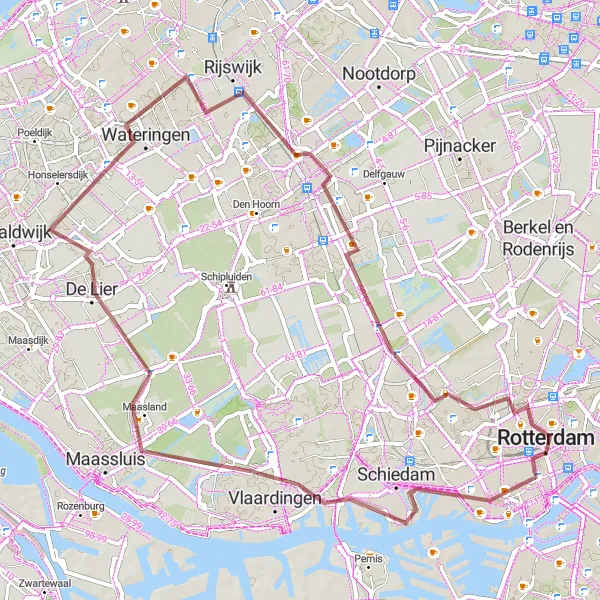 Map miniature of "The Gravel Explorer" cycling inspiration in Zuid-Holland, Netherlands. Generated by Tarmacs.app cycling route planner