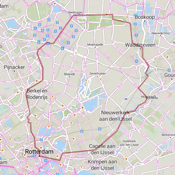 Miniatuurkaart van de fietsinspiratie "Avontuurlijke Gravelroute langs de Rotte" in Zuid-Holland, Netherlands. Gemaakt door de Tarmacs.app fietsrouteplanner