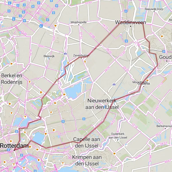 Miniatuurkaart van de fietsinspiratie "Gravel avontuur rond Rotterdam" in Zuid-Holland, Netherlands. Gemaakt door de Tarmacs.app fietsrouteplanner