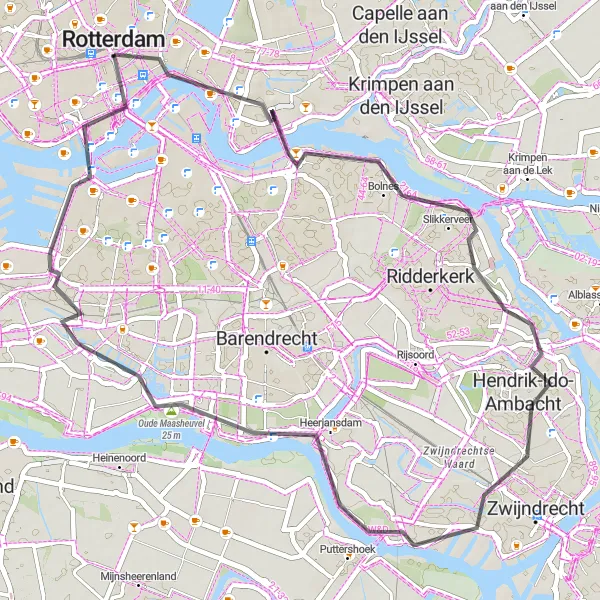 Map miniature of "Rotterdam Exploration" cycling inspiration in Zuid-Holland, Netherlands. Generated by Tarmacs.app cycling route planner