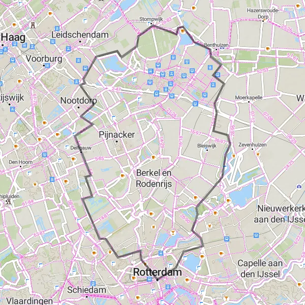 Miniatuurkaart van de fietsinspiratie "Polderlandschap van Rotterdam naar Observatorium Nieuw-Terbregge" in Zuid-Holland, Netherlands. Gemaakt door de Tarmacs.app fietsrouteplanner