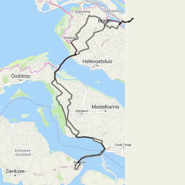 Map miniature of "Brielle Ride" cycling inspiration in Zuid-Holland, Netherlands. Generated by Tarmacs.app cycling route planner