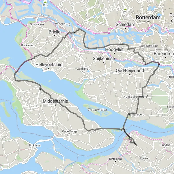 Map miniature of "Coastal and Countryside Delights" cycling inspiration in Zuid-Holland, Netherlands. Generated by Tarmacs.app cycling route planner
