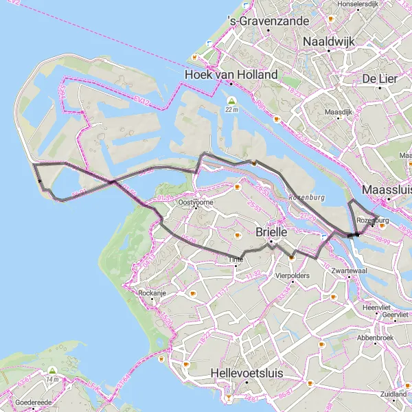 Map miniature of "Rozenburg Loop" cycling inspiration in Zuid-Holland, Netherlands. Generated by Tarmacs.app cycling route planner