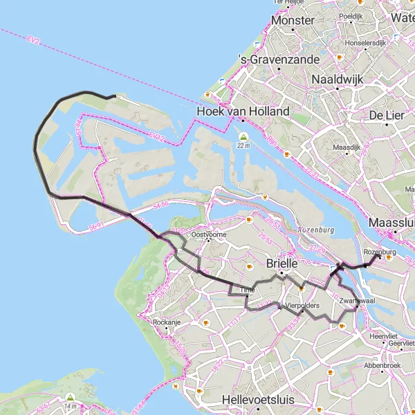 Map miniature of "Rozenburg Circuit" cycling inspiration in Zuid-Holland, Netherlands. Generated by Tarmacs.app cycling route planner