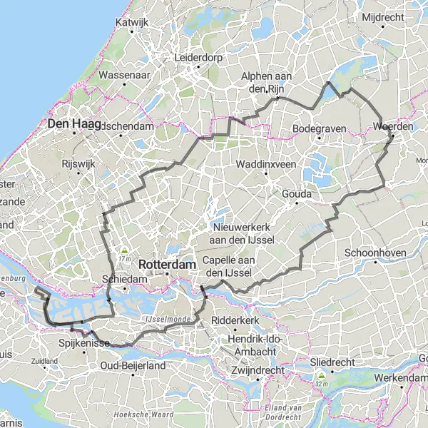 Map miniature of "Rural Road Cycling Paradise" cycling inspiration in Zuid-Holland, Netherlands. Generated by Tarmacs.app cycling route planner