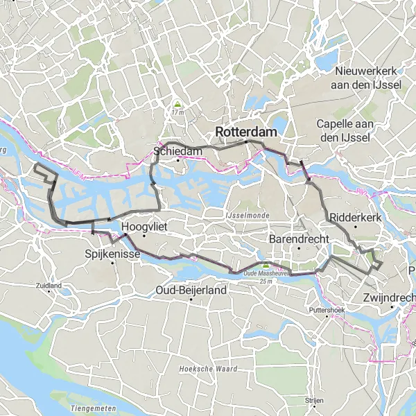 Miniatuurkaart van de fietsinspiratie "Rondje Spijkenisse via Heerjansdam en Miniworld Rotterdam" in Zuid-Holland, Netherlands. Gemaakt door de Tarmacs.app fietsrouteplanner