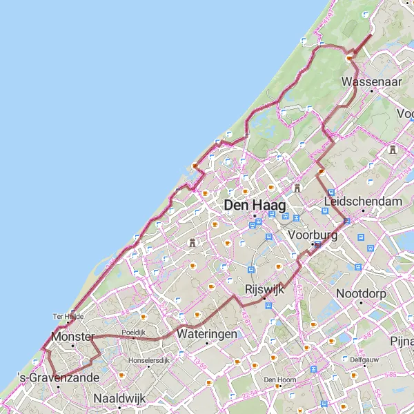 Map miniature of "Discover Zuid-Holland Gravel Loop" cycling inspiration in Zuid-Holland, Netherlands. Generated by Tarmacs.app cycling route planner