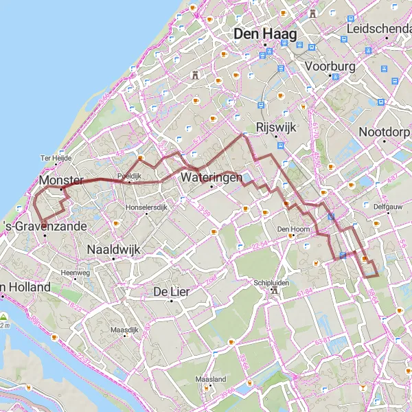 Miniatuurkaart van de fietsinspiratie "Grindpaden van 's-Gravenzande naar Poeldijk" in Zuid-Holland, Netherlands. Gemaakt door de Tarmacs.app fietsrouteplanner