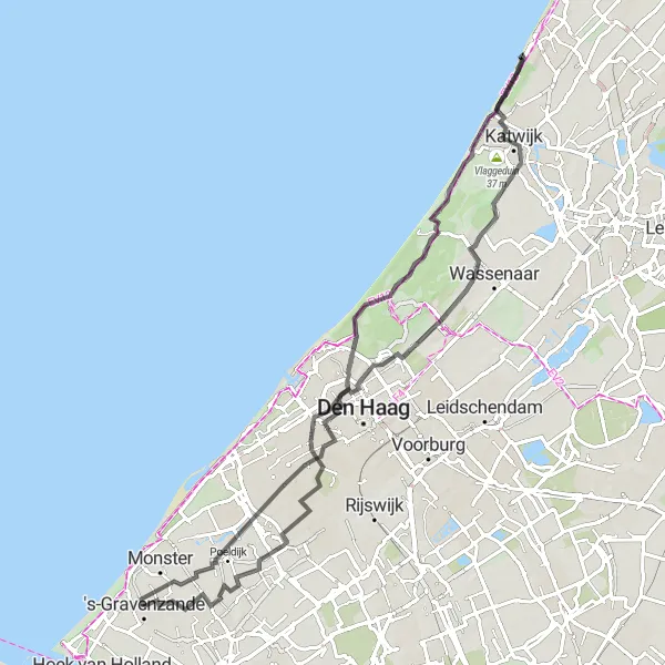 Map miniature of "Zuid-Holland Road Cycling Loop" cycling inspiration in Zuid-Holland, Netherlands. Generated by Tarmacs.app cycling route planner