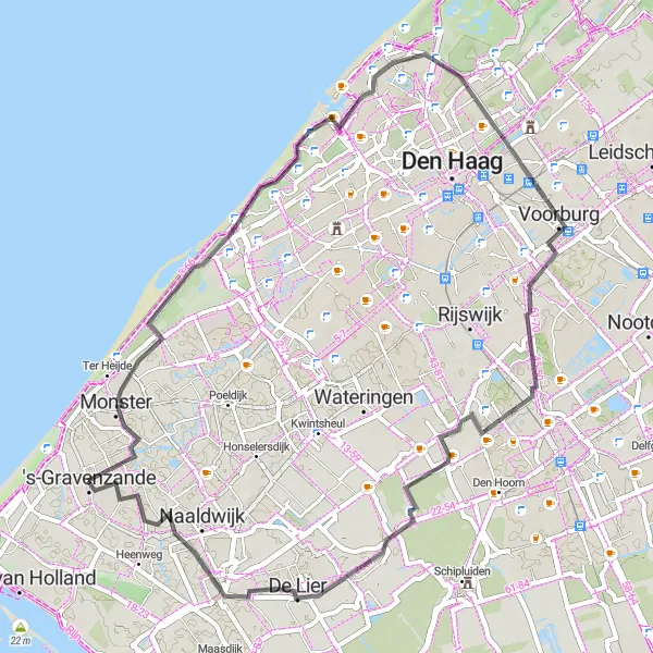 Map miniature of "Coastal Road Tour" cycling inspiration in Zuid-Holland, Netherlands. Generated by Tarmacs.app cycling route planner